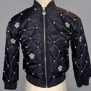 HELLO KITTY 50TH ANNIVERSARY FOREVER 21 BIJOU SATIN BOMBER JACKET NWOT GIRLS 7/8